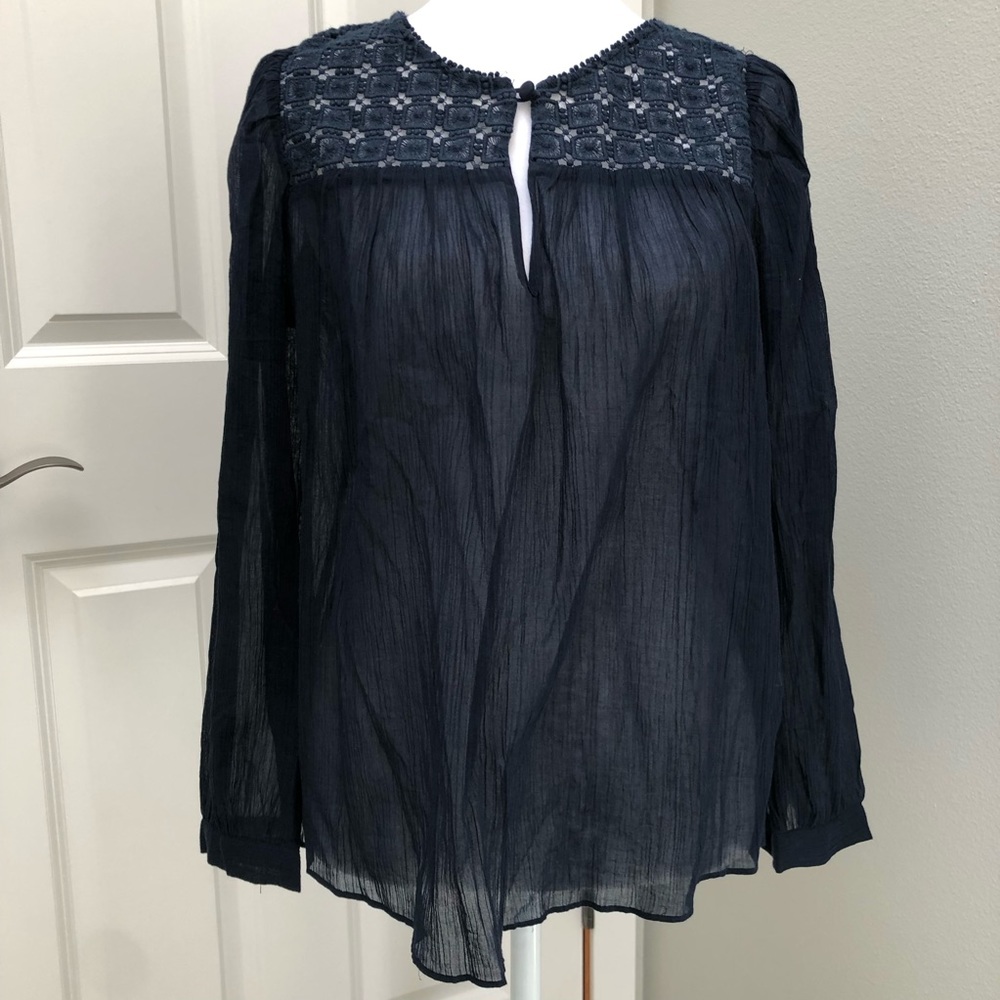 J. CREW EMBROIDERED GUAZE LONG SLEEVE SHIRT NAVY 0